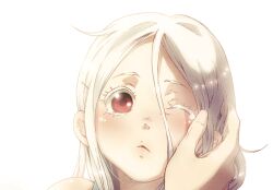  ahoge albino colored_eyelashes colorized commentary_request deadman_wonderland female kondou_kazuma long_hair portrait red_eyes rika-tyan shiro_(deadman_wonderland) silver_hair solo white_hair 