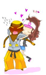  blush couple dark_skin elite_four hug hug_from_behind pokemon pokemon_(game) pokemon_black_and_white pokemon_bw renbu_(pokemon) scared touko_(pokemon) 