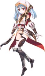  aquaplus armor armored_boots blue_hair boots bou_(inubou) dungeon_travelers_2 expressionless female flat_chest full_body highres holding holding_knife knife official_art red_eyes solo transparent_background tsurara_(dungeon_travelers_2) 