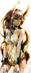  animal_ears bad_id bad_pixiv_id bare_shoulders bondage bondage bound chains collar cuffs female karindi_(pixiv_fantasia) leash long_hair pixiv_fantasia pixiv_fantasia_5 shackles slave solo umu_(um) yellow_eyes 