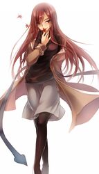  black_pantyhose brown_eyes brown_hair commentary erza_scarlet fairy_tail female highres long_hair looking_at_viewer pantyhose simple_background skirt solo strib_und_werde white_background 