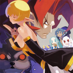  2boys 3girls alexander_(phantom_kingdom) blue_eyes blue_hair blush chibi closed_eyes dress everyone food green_eyes green_hair harada_takehito jewelry king_drake multiple_boys multiple_girls nail_polish official_art phantom_kingdom photoshop_(medium) pointy_ears pram_(phantom_kingdom) prinny red_eyes red_hair salome_(phantom_kingdom) scan short_hair smile trenia_(phantom_kingdom) white_hair zetta_(phantom_kingdom) 