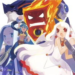  1boy 2girls alexander_(phantom_kingdom) angry babylon_(phantom_kingdom) black_sclera blue_eyes blue_hair book bubble_skirt colored_sclera dragon dress everyone fire green_hair happy harada_takehito jewelry multiple_girls official_art phantom_kingdom photoshop_(medium) pram_(phantom_kingdom) prinny red_eyes sandals scan short_hair skirt slit_pupils trenia_(phantom_kingdom) valvoga_(phantom_kingdom) white_eyes white_hair wings yellow_eyes zetta_(phantom_kingdom) zetta_(phantom_kingdom)_(book) 