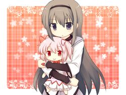  akemi_homura akemi_homura_(magical_girl) black_hair black_hairband character_doll commentary_request doll female hairband hiiragi_mitsuna hugging_doll hugging_object kaname_madoka kaname_madoka_(magical_girl) long_hair mahou_shoujo_madoka_magica mahou_shoujo_madoka_magica_(anime) pink_eyes pink_hair purple_eyes smile solo twintails upper_body very_long_hair 