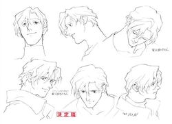  1990s_(style) 1boy aoki_uru expressions gainax medium_hair non-web_source note official_art production_art reference_sheet retro_artstyle sadamoto_yoshiyuki traditional_media uru_(aoki_uru) 