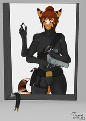  anthro bulge felid gamal gun handgun hi_res intersex kayle_mirash mammal multi_arm multi_limb pantherine ranged_weapon revolver science_fiction solo story story_in_description tiger weapon 