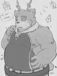  2019 absurd_res anthro bear blush bulge buta5kawa christmas eyewear glasses hi_res holidays humanoid_hands japanese_text lifewonders male mammal moobs nipples overweight overweight_anthro overweight_male solo text tokyo_afterschool_summoners volos_(tas) 