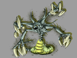  2011 3_eyes 4:3 4_arms 4_fingers ambiguous_gender arthropod arthropod_taur blue_body claws fingers green_body jade_cocoon legless multi_arm multi_eye multi_limb multicolored_body seterian skeletal solo spiked_tail spikes spikes_(anatomy) tail taur two_tone_body yoma 