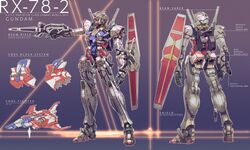  beam_rifle beam_saber character_name core_fighter energy_gun gun gundam highres holding holding_gun holding_weapon mecha mobile_suit_gundam multiple_views no_humans open_hand redesign robot rx-78-2 science_fiction shield sword v-fin weapon yellow_eyes yutori_(clockwork_chicken) 