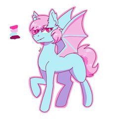  1:1 bat_pony bat_wings blue_body crazy_guy_(artist) equid femboy feral hair hasbro hi_res male mammal membrane_(anatomy) membranous_wings my_little_pony pink_eyes pink_hair solo terry_bat wings 