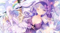  anthro azur_lane book long_hair purple_hair rainbow rinko_(mg54) unicorn_(azur_lane) wink 