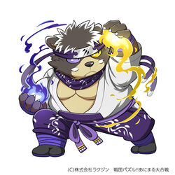  1:1 2019 anthro bear belly black_body black_fur fur humanoid_hands japanese_text kinoshita-jiroh male mammal moobs ooe_senbee overweight overweight_anthro overweight_male sengoku_puzzle simple_background solo text white_background 