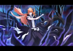  bleach kurosaki_ichigo long_hair orange_hair stance sword 