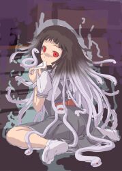  bad_id bad_pixiv_id bakemonogatari black_hair female living_hair monogatari_(series) nanahyakuichi_middle_school_uniform piro_(orip) red_eyes school_uniform sengoku_nadeko sitting snake snake_hair solo spoilers 