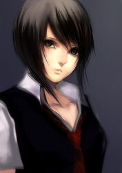  asou_misaki black_eyes black_hair blush commentary_request fatal_frame fatal_frame_4 female lips necktie sasaki_ryou short_hair solo vest 