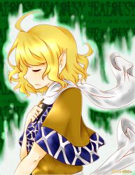  absurdres artist_name blonde_hair closed_eyes commentary_request english_text female from_side highres md5_mismatch mizuhashi_parsee pointy_ears profile resolution_mismatch self-upload short_hair solo source_smaller suikasen touhou upper_body 