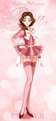  belle belle_(disney) bishoujo_senshi_sailor_moon brown_hair cosplay disney long_hair sailor_moon smile 