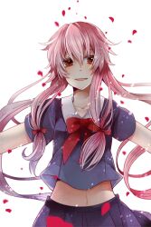  bad_id bad_pixiv_id female gasai_yuno ichinose_(sorario) long_hair midriff mirai_nikki navel petals photoshop_(medium) pink_hair red_eyes school_uniform simple_background solo 