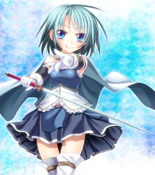  :q bad_id bad_pixiv_id blue_eyes blue_hair boots cape commentary_request female frills gloves ina_(inadahime) mahou_shoujo_madoka_magica mahou_shoujo_madoka_magica_(anime) miki_sayaka miki_sayaka_(magical_girl) outstretched_arm pleated_skirt short_hair skirt smile solo sword tongue tongue_out weapon 