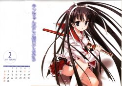  2011 artist_request calendar_(medium) female hidan_no_aria highres hotogi_shirayuki school_uniform solo sword weapon 