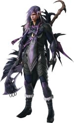  bandana bandana black caius_ballad earring earrings feathers feathers final_fantasy final_fantasy_xiii final_fantasy_xiii-2 fingerless_gloves gloves highres jewellery jewelry long_hair male male_focus purple purple_hair ragnarok_(weapon) sword weapon 