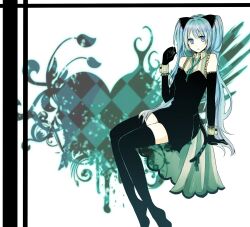  animal_ears arm_support bad_id bad_pixiv_id black_thighhighs blue_eyes blue_hair cat_ears cat_tail detached_sleeves elbow_gloves female gloves haku_(aoray) hatsune_miku highres long_hair risky_game_(vocaloid) sitting solo tail thighhighs twintails very_long_hair vocaloid wrist_cuffs 