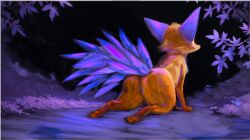  2026 ass atmospheric buttercup_saiyan canid canine cave colored dark darkner deltarune digital_drawing_(artwork) digital_media_(artwork) digitigrade english_description female feral fur glowing kneeling mammal netskie orange_body orange_fur presenting presenting_hindquarters purple_ears purple_tail shaded solo tail undertale_(series) 