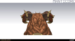  2026 2_horns absurd_res ambiguous_feral ambiguous_gender brown_horn bust_portrait colored company_name concept_art curled_horn digital_drawing_(artwork) digital_media_(artwork) english_description english_text felid feral gradient_background hi_res highguard_(game) horn horn_jewelry horn_ring iranian_mythology jewelry light lighting mammal mane manticore middle_eastern_mythology multicolored_horn mythology nicholas_patrick_kelana official_art orange_mane portrait rear_view red_horn ring_(jewelry) saddle shaded simple_background text two_tone_horn 