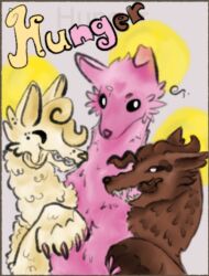  ambiguous_gender brown_body brown_fur canid canid_demon canine cerberus demon european_mythology feral fur greek_mythology group hellhound hunger_(drakefall) mammal multi_head multicolored_body multicolored_fur mythological_canine mythological_creature mythology nautilus_art neapolitan_fur no_thoughts pink_body pink_fur tan_body tan_fur tongue tongue_out trio 