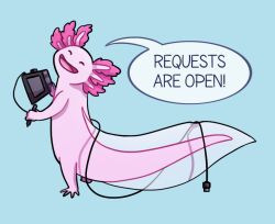  2019 4_fingers 4_toes ambiguous_anthro ambiguous_gender amphibian anthro aquatic axolotl blue_background cel_shading closed_eyes colored colored_line_art dialogue digital_drawing_(artwork) digital_media_(artwork) drawing_pen drawing_tablet english_description english_text exclamation_point feet fin fingers full-length_portrait happy head_tilt holding_drawing_pen holding_drawing_tablet light lighting long_tail lunareel mole_salamander no_eyebrows noseless nude nude_ambiguous nude_anthro open_mouth open_smile pink_body pink_line_art pink_skin pink_tail pink_tongue portrait salamander shaded simple_background smile smiling_at_viewer solo speech_bubble standing tail tail_fin tailbutt talking_to_viewer text toes tongue translucent_fin white_fin yelling yelling_at_viewer 