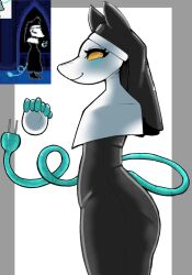  2026 blue_blush blush cat_robot clothing darkner deltarune electrical_plug_tail felid feline female gibbo0z habit machine mammal nun_habit nun_outfit prayer_hands reference_image religious_clothing robot robot_anthro simple_background smile solo tasque_manager tasque_manager_(nun) undertale_(series) white_background 