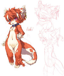  anthro belly chest_tuft collar dragon ear_piercing ear_ring female fur furred_dragon furred_scalie fuzisawa hair inner_ear_fluff kemono laki markings mythological_creature mythological_scalie mythology piercing pink_eyes red_body red_fur red_hair ring_piercing scalie simple_background solo tail tail_fluff tail_markings tuft white_background white_belly white_body white_fur young young_female 