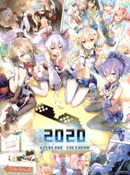  4girls absurdres admiral_graf_spee_(azur_lane) admiral_hipper_(azur_lane) akashi_(azur_lane) alternate_costume animal_ears animal_hands aqua_eyes arm_support artist_name ayanami_(azur_lane) ayanami_(low-key_idol_@confused)_(azur_lane) azur_lane bare_shoulders black_pantyhose black_thighhighs blonde_hair blue_eyes blush deutschland_(azur_lane) eldridge_(azur_lane) eldridge_(kitty_idol)_(azur_lane) fake_animal_ears gloves grey_hair hair_ornament hammann_(azur_lane) hand_up hat high_heels highres ikazuchi_(azur_lane) inazuma_(azur_lane) javelin_(azur_lane) javelin_(energetic_idol_@120_motivation!)_(azur_lane) laffey_(azur_lane) laffey_(bunny_idol_@unmotivated)_(azur_lane) long_hair looking_at_viewer manjuu_(azur_lane) mechanical_ears meowfficer_(azur_lane) midriff mini_hat miniskirt multiple_girls navel official_art one_eye_closed open_mouth pantyhose paw_gloves ponytail prinz_eugen_(azur_lane) purple_hair rabbit_ears red_eyes retrofit_(azur_lane) san_diego_(azur_lane) saratoga_(azur_lane) shigure_(azur_lane) short_hair simple_background sitting skirt sleeveless smile stomach stuffed_animal stuffed_toy stuffed_winged_unicorn thighhighs tied_hair twintails unicorn_(azur_lane) v wariza white_hair white_pantyhose white_thighhighs wide_sleeves yatsuha_(hachiyoh) yukikaze_(azur_lane) yuudachi_(azur_lane) z23_(azur_lane) z23_(serious_idol_@acting_manager?!)_(azur_lane) 