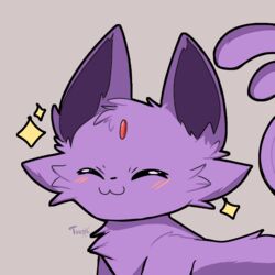  1:1 2_tails ambiguous_gender anthro blush blush_lines eeveelution espeon feral fur fur_tuft generation_2_pokemon hair hi_res multi_tail nintendo pokemon pokemon_(species) purple_hair solo sparkles sparkling_eyes tail taoreta tuft uwu 