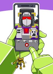  beni_(nikaidera) cellphone cellphone_charm charm_(object) decepticon facial_recognition holding holding_phone looking_at_phone mecha no_humans phone photobomb pov red_eyes robot scrapper_(transformers) smartphone starscream transformers transformers:_generation_1 transformers:_revenge_of_the_fallen transformers_(live_action) v 