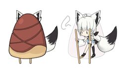  ahoge animal_ears bamboo_shoot braid commentary_request detached_sleeves female fox_ears fox_girl fox_tail hair_between_eyes highres hololive hood hoodie long_hair oruyanke_(shirakami_fubuki) shirakami_fubuki shirakami_fubuki_(1st_costume) short_shorts shorts simple_background single_braid single_thighhigh stilts sweatdrop tail thighhighs tonogai_yoshiki virtual_youtuber white_background white_hair white_hoodie |_| 