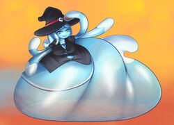  :3 belly better_version_at_source big_belly big_breasts black_clothing blue_body blue_eyes blue_skin blush breasts clothed clothing female ghost hair hat headgear headwear huge_belly hyper hyper_belly quasi quasi-ghost samael smile solo spirit tentacle translucent witch_hat 