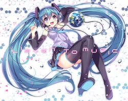  aqua_eyes aqua_hair boots earth gan_(shanimuni) hatsune_miku headphones long_hair thighhighs tie twintails vocaloid 