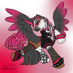  1:1 alicorn alternative_fashion collar digital_drawing_(artwork) digital_media_(artwork) equid equine female feral goth hasbro horn mall_goth mammal my_little_pony mythological_creature mythological_equine mythology punk shiarah simple_background solo spikes wings 