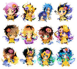  aquarius_camus aries_mu aries_muu cancer_deathmask capricorn_shura chibi flower gemini_kanon gemini_saga gold_saints highres leo_aiolia libra_dohko libra_douko pisces_aphrodite sagittarius_aiolos saint_seiya scorpio_milo taurus_aldebaran virgo_shaka 