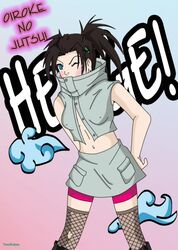  aburame_shino artist_request black_hair blue_eyes naruto rule_63 sexy_no_jutsu stockings teenbulma thighhighs 