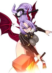  bad_id bad_pixiv_id breasts demon_wings female fingernails grin hair_ornament hammer horns large_breasts leia_(lemuria) loincloth long_fingernails long_hair nail_polish oerba_yun_fang pointy_ears ponytail purple_hair red_eyes rinkou_no_lemuria smile solo tokitaka_(amaterath) wings 