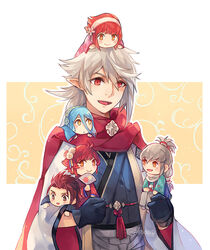  3boys 3girls anocurry azura_(fire_emblem) azura_(new_year)_(fire_emblem) blue_hair brown_hair chibi climbing commentary_request corrin_(fire_emblem) corrin_(male)_(fire_emblem) corrin_(male)_(new_year)_(fire_emblem) fire_emblem fire_emblem_fates fire_emblem_heroes hinoka_(fire_emblem) japanese_clothes kimono long_hair looking_at_viewer mini_person miniboy minigirl multiple_boys multiple_girls photoshop_(medium) pink_hair pointy_ears ponytail red_eyes red_hair ryoma_(fire_emblem) sakura_(fire_emblem) scarf siblings smile spiked_hair takumi_(fire_emblem) takumi_(new_year)_(fire_emblem) white_hair 