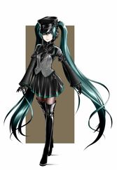  bad_id bad_pixiv_id blue_eyes boots detached_sleeves female gloves green_hair hat hatsune_miku lipstick long_hair makeup skirt solo thigh_boots thighhighs tokitaka_(amaterath) very_long_hair vocaloid 