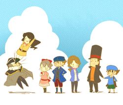  aroma_reinford claire_foliel flora_reinhold hershel_layton jean_descole kicking klaus_(professor_layton) level-5 lolicon luke_triton professor_layton remi_altava 