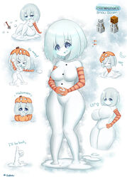  alternate_breast_size barefoot big_breasts blue_eyes blush breast_expansion breasts cute female female_only gabai gijinka huge_breasts humanized humanoid large_breasts melting minecraft naughty_face parody pumpkin snow snow_golem snowball snowman snowwoman solo solo_female terminator white_hair white_skin 