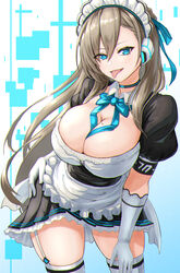  :p apron asuna_(blue_archive) black_dress blue_archive blue_bow blue_bowtie blue_eyes blue_ribbon bow bowtie breasts choker cleavage commentary contrapposto cowboy_shot dress female frilled_apron frills garter_straps gloves hair_between_eyes hair_ribbon hand_on_own_hip headphones highres large_breasts light_brown_hair long_hair looking_at_viewer maid maid_headdress mole mole_on_breast moppo pleated_dress puffy_short_sleeves puffy_sleeves ribbon short_sleeves skindentation solo thighhighs thighs tongue tongue_out waist_apron white_apron white_gloves white_thighhighs 