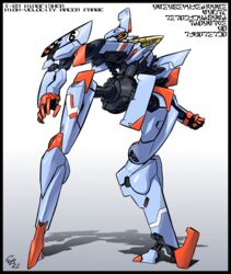  black_border border character_name clenched_hands english_commentary ethandoesathing grey_background highres looking_up mecha no_humans original robot science_fiction shadow solo standing 