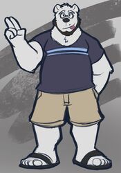  2019 anthro bear beard black_body bottomwear clothing dippubear eyewear facial_hair footwear glasses hi_res humanoid_hands male mammal polar_bear sandals shirt shorts slightly_chubby solo tongue tongue_out topwear ursine white_body 