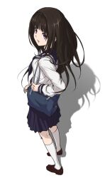  bad_id bad_pixiv_id bag brown_hair chitanda_eru ebiblue female from_behind hyouka long_hair looking_back open_mouth purple_eyes school_bag school_uniform skirt solo 